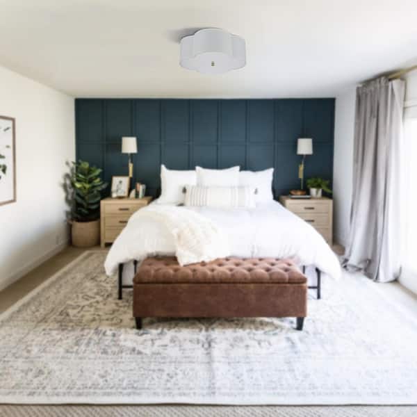 17 in. 2-Lights White Linen Flush Mount with Acrylic diffuser