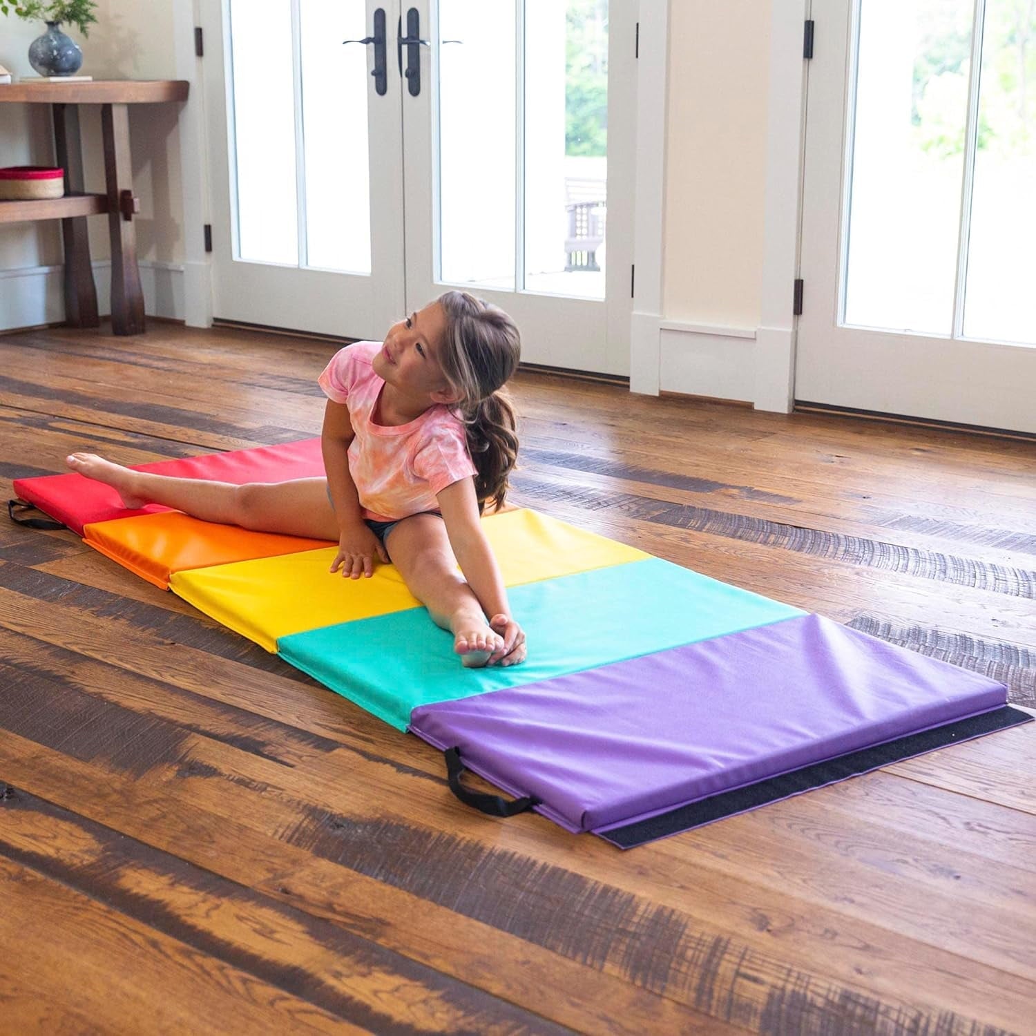 Hearthsong 5-Panel Folding Gymnastics Tumbling Mat - Rainbow
