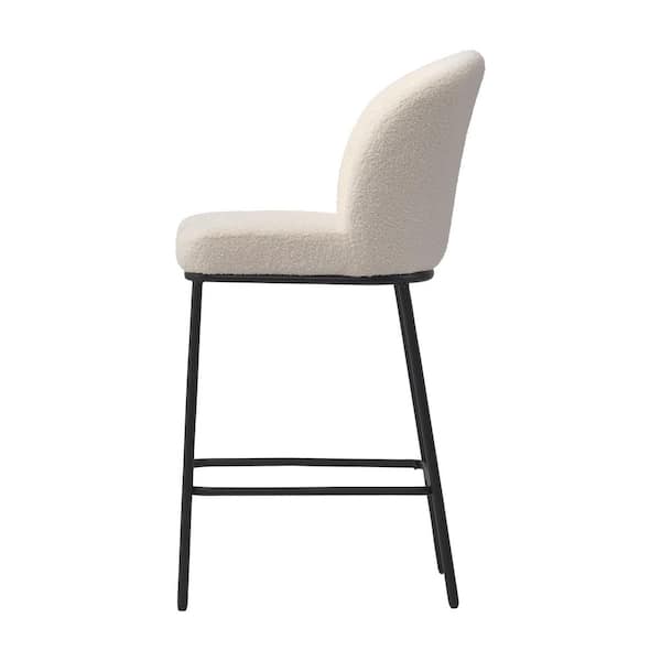 Addison 37 in. White Luxury Boucle Metal Frame Counter Height Bar Stools (Set of 2)