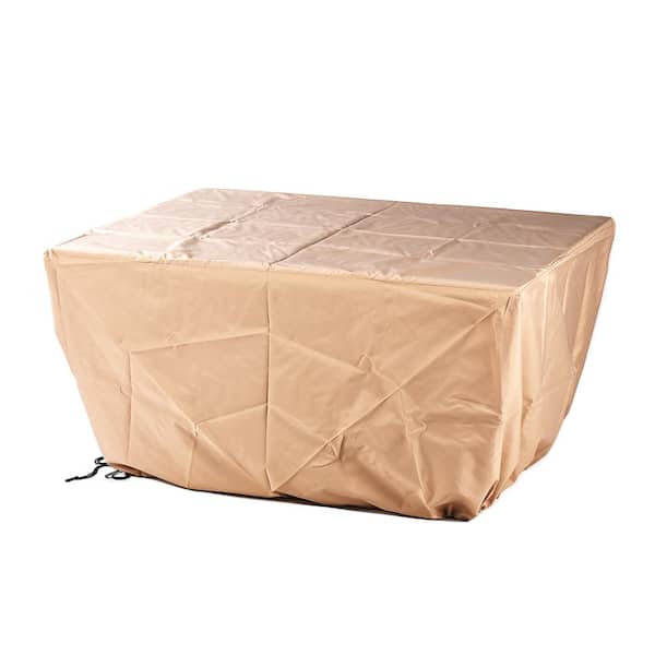 48 in. x 36 in. Brown Rectangular Aluminum Propane Fire Pit Table, Glass Beads, 2 Covers, Lid, 55,000 BTUs