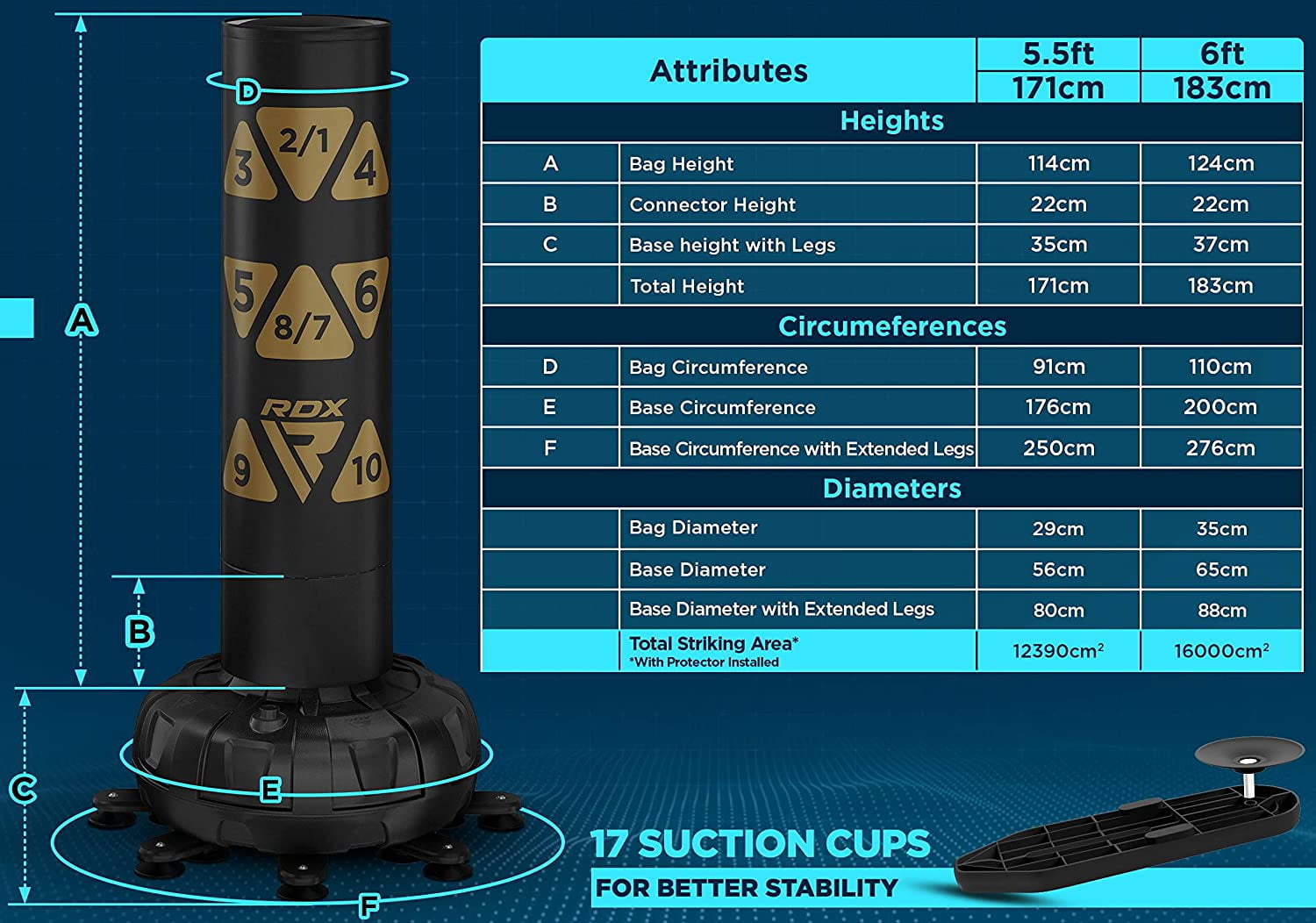 RDX Free Standing Punching Bag with Gloves, 6FT XXL Heavy Duty Adult RONIN Target Pedestal Bag Set, Green