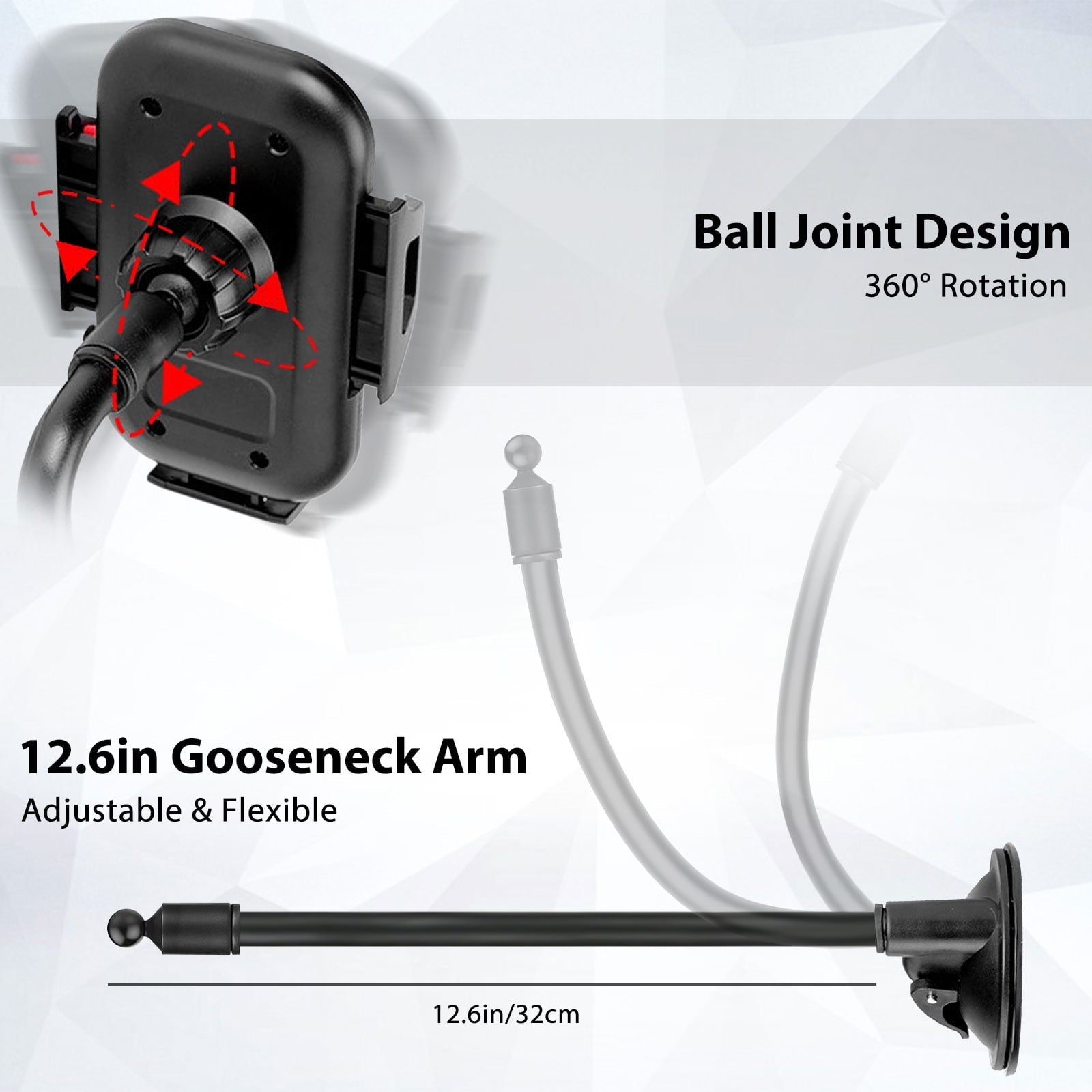 EEEkit Car Phone Holder, Universal Long Arm Phone Mount Cradle for Windshield Dashboard, Car Suction Cup Phone Mount Compatible with iPhone 13 Mini Pro Max 12 11 Pro Max XS XR, Galaxy Note 20 S20