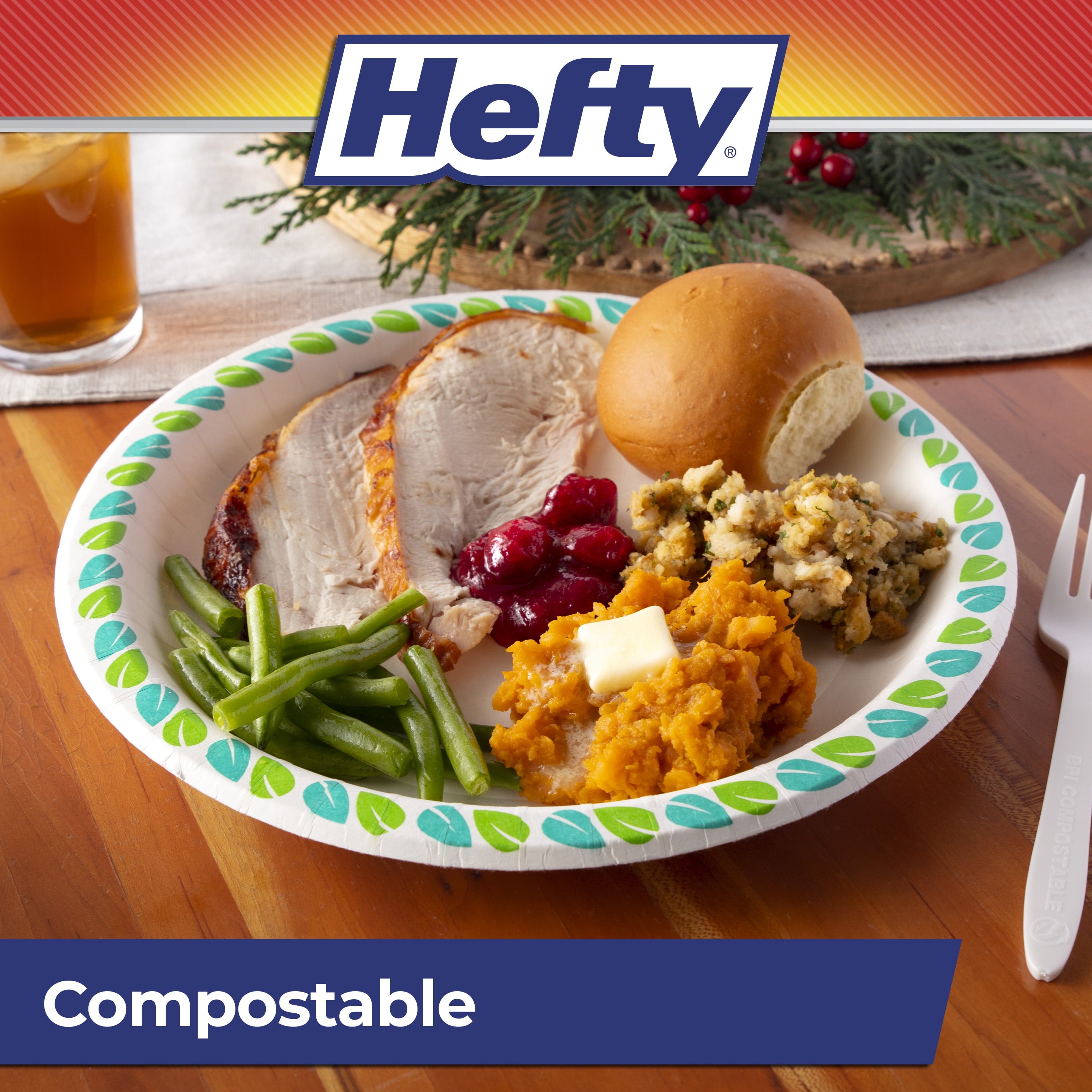 Hefty Compostable Printed Paper Plates, 10 Inch, 20 Count