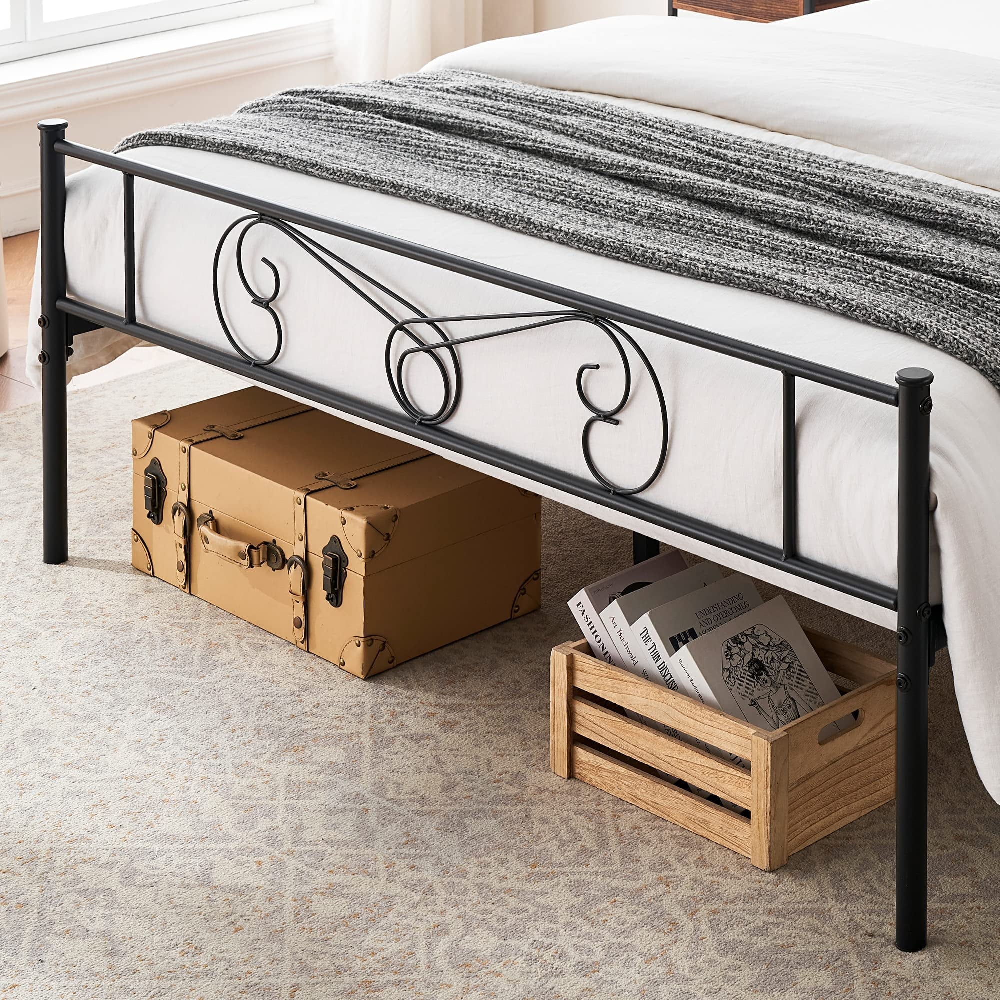 Juiluna Full Bed Frame Platform with Headboard and Footboard Metal Bed Mattress Foundation with Storage No Box Spring Needed Black