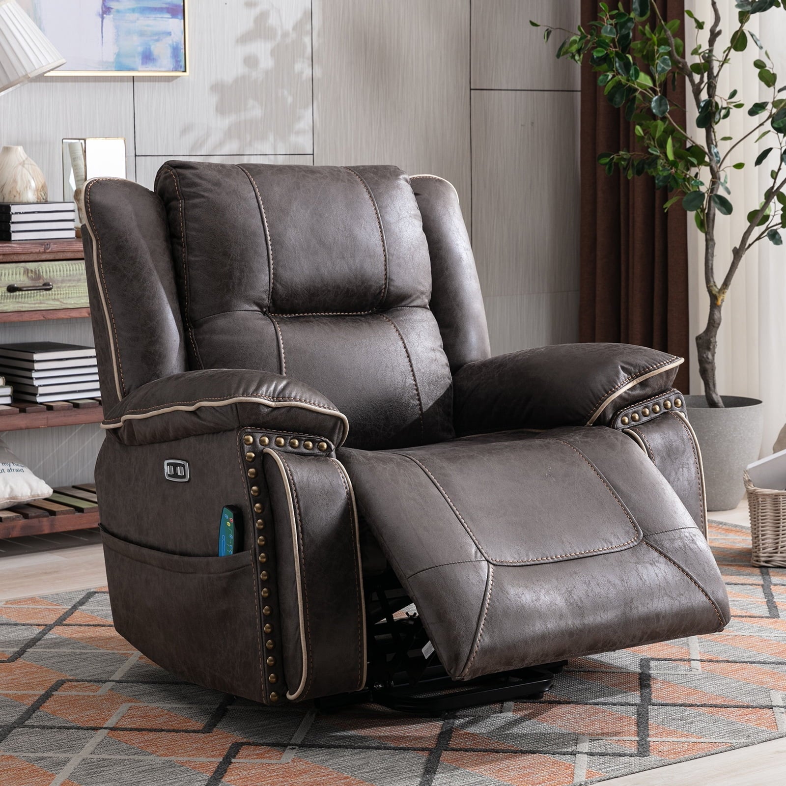 Ebello Large Electric Lift Recliner with Massage and Heating Function, Suitable for The Elderly, Brown