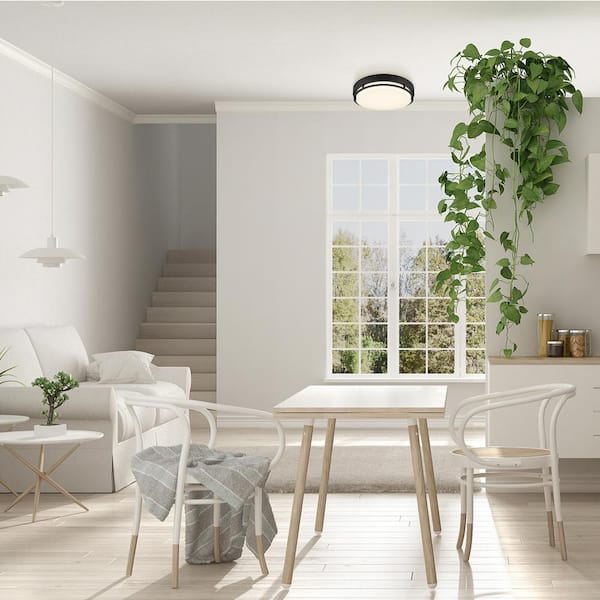 Noble 14 in. Matte Black Modern Integrated LED Flush Mount with Selectable CCT for Kitchens or Bedrooms