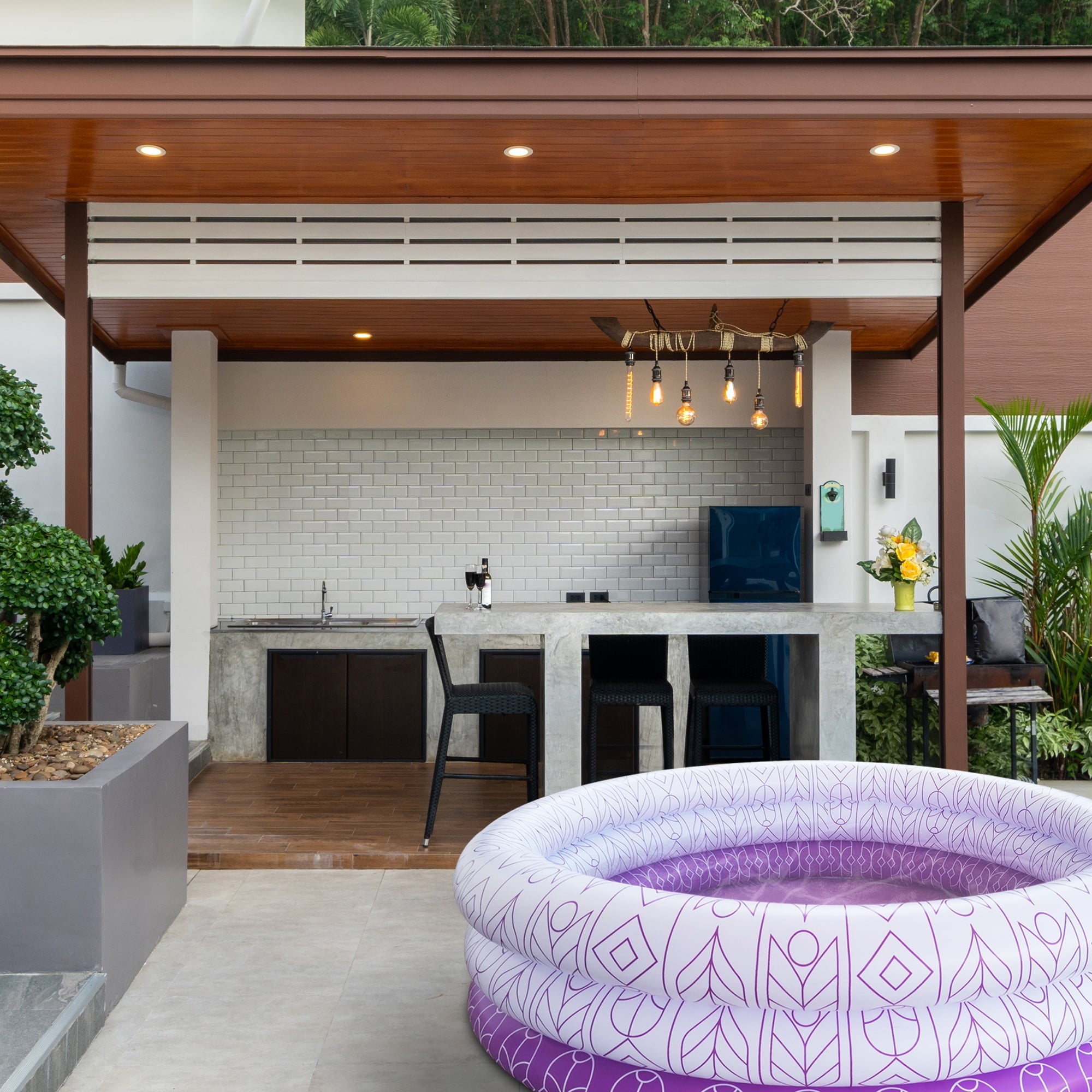 Summer Club Inflatable 5.5ft 3 Ring Adult Pool- Spec of Purple Aztec Print