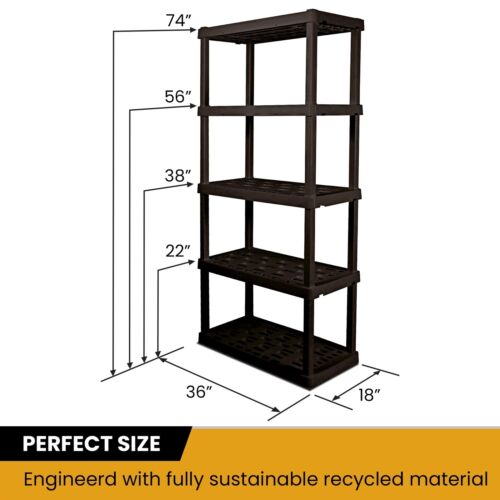 Black-Hyper Tough 5 Tier Storage Plastic Shelf,Interloc<wbr/>king Organizer for Garage