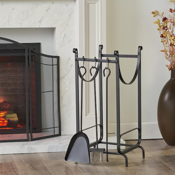 Atmore 4-Piece Fireplace Tool Set with Log Rack