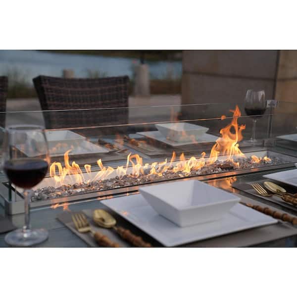 Turnbury 47 in. x 71 in. Propane Oval Wicker Gas Fire Pit Table with Tempered Glass Surround