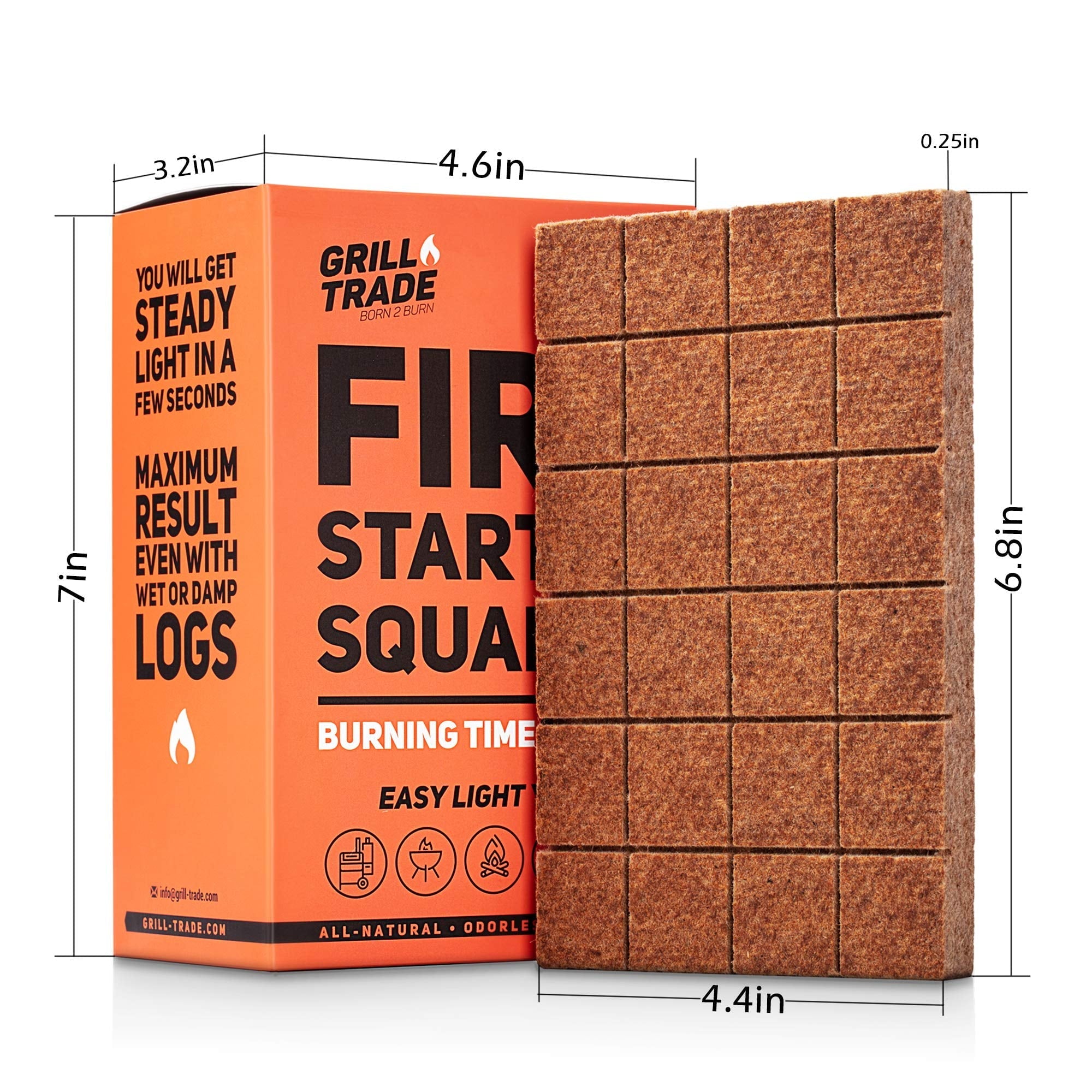 Grill Trade Fire Starter Squares 144 - BBQ, Camping, Wood Stove, Fireplace - 100% Natural