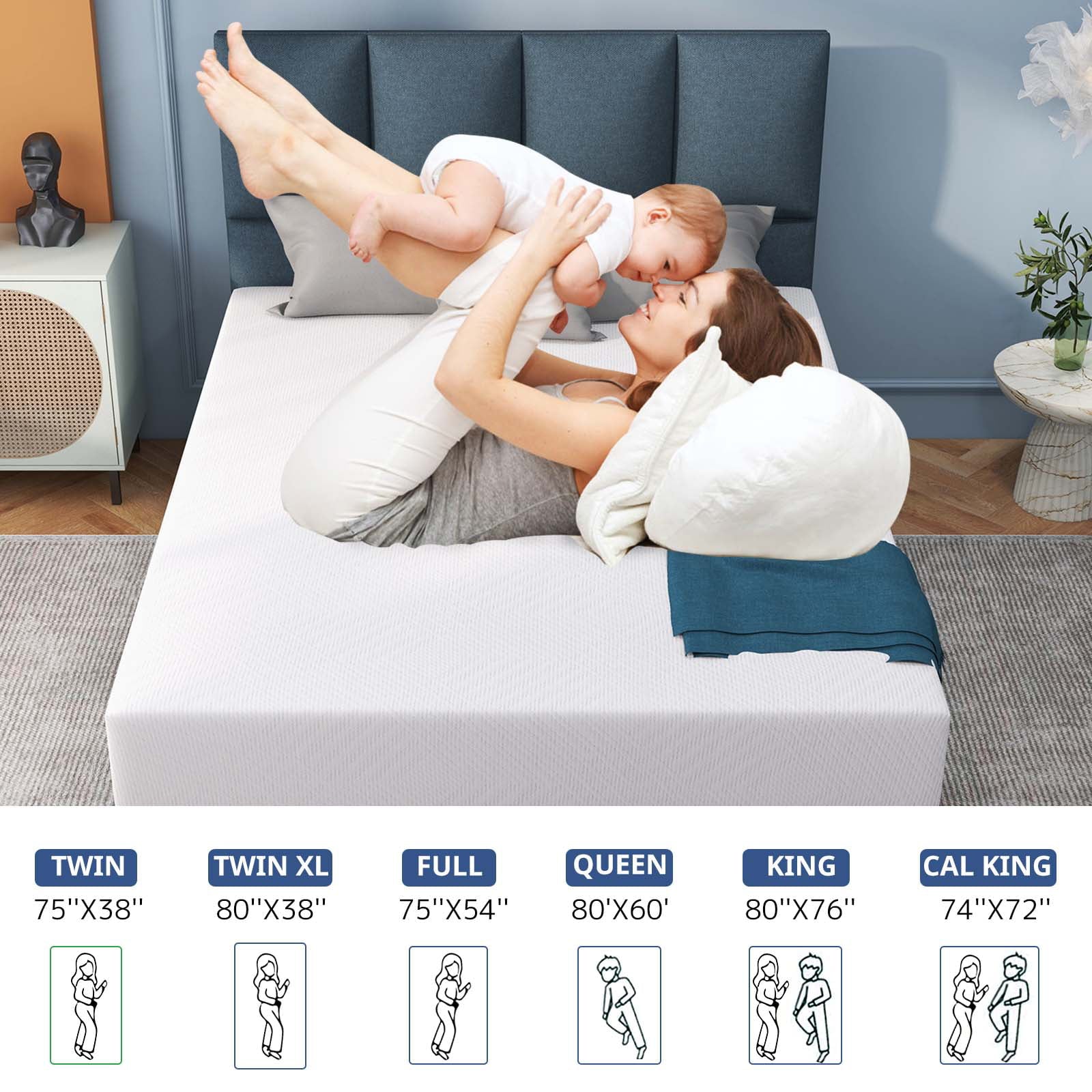 Inch Memory Foam Mattress Green Tea Mattress Medium Firm,Twin