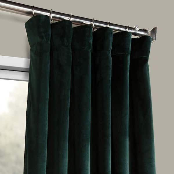 Forestry Green Velvet Rod Pocket Room Darkening Curtain - 50 in. W x 96 in. L Single Panel Window Velvet Curtain