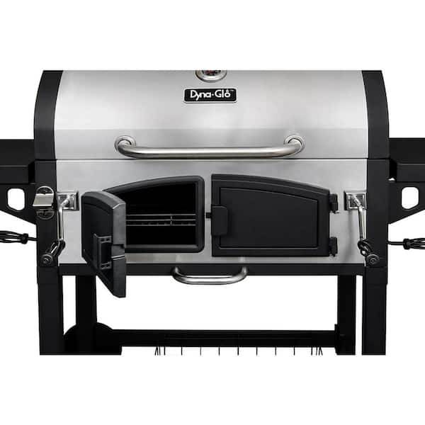 Heavy-Duty Extra-Large Dual Chamber Charcoal Grill in Black and Stainless Steel