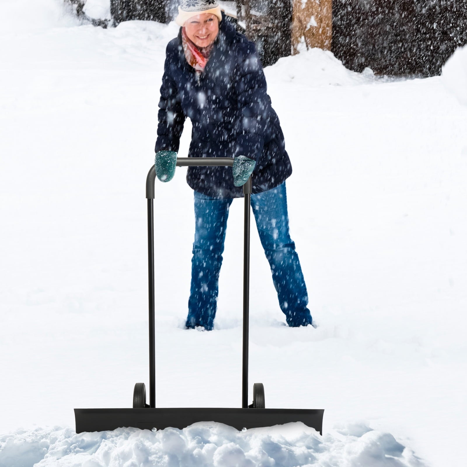 Zimtown Adjustable Wheeled Snow Pusher Wheeled Snow Shovel, Efficient Snow Removal Tool 39