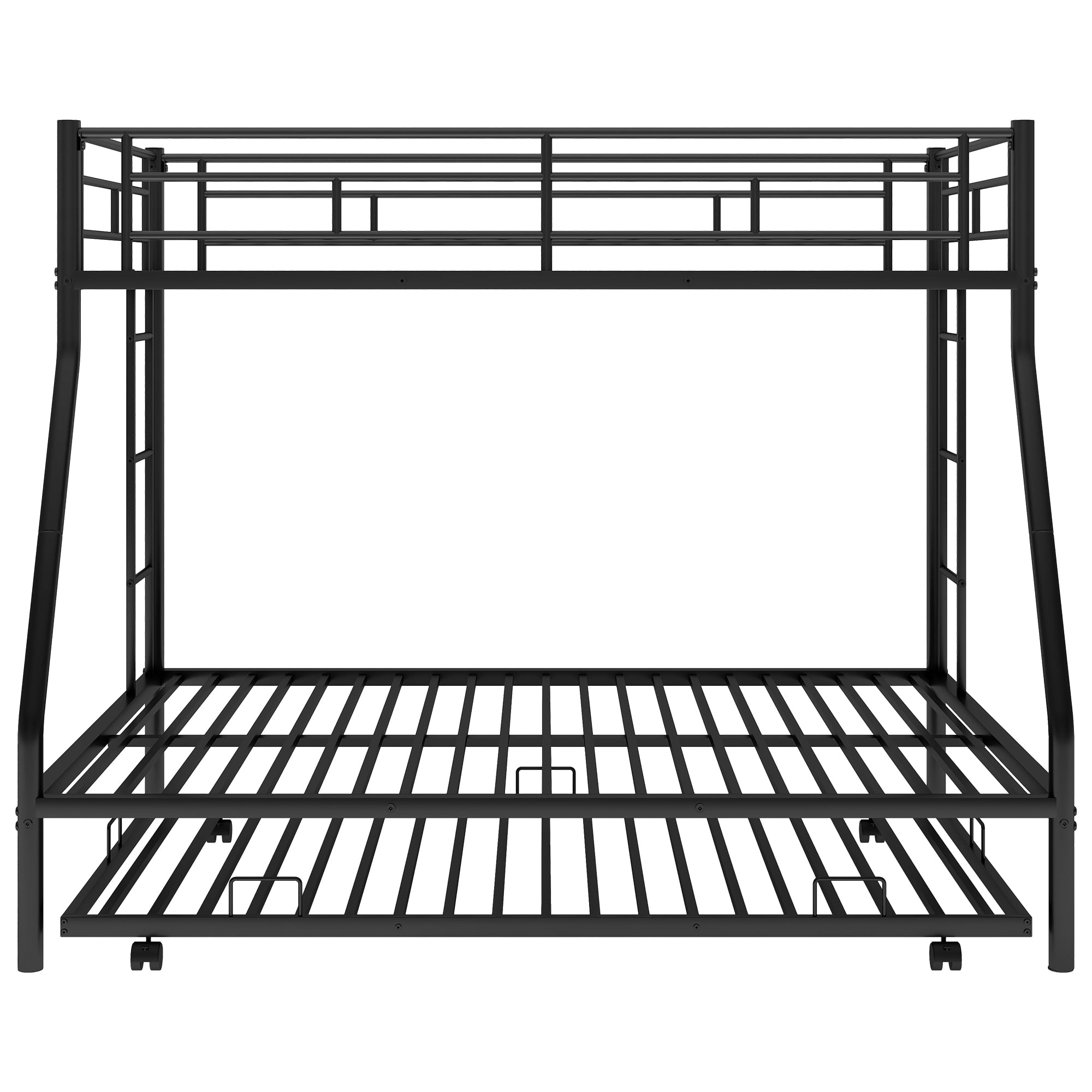 Bellemave Twin Over Full Bunk Beds with Trundle, Metal Bunk Bed Frame with Two-Side Ladders and Safety Rail, Thickened Metal Bed for 3 Kids Boys Girls Adults,Black