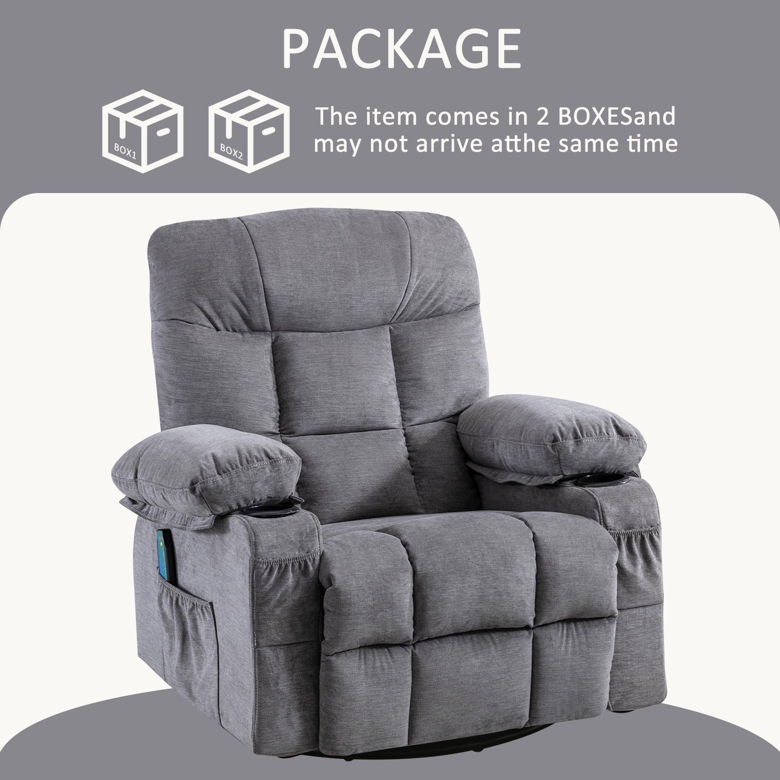 JONPONY Massage Rocker Recliner Chair, Stainless steel, Grey