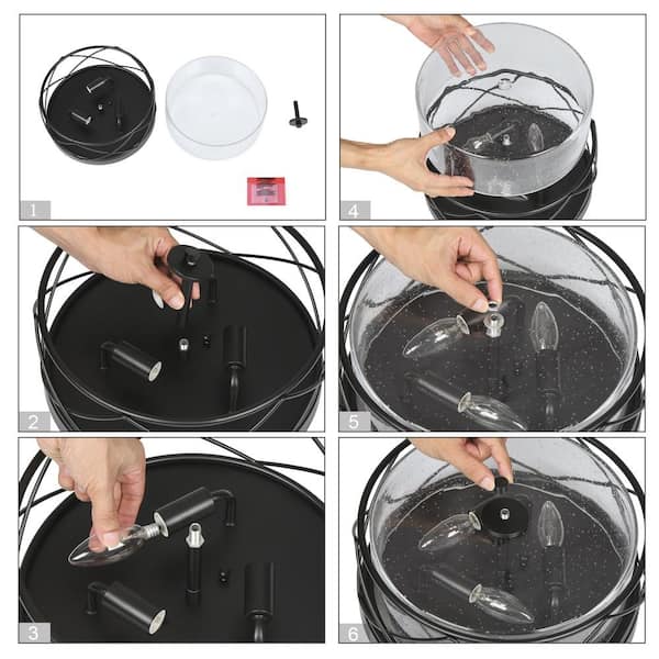 13 in. 3-Light Black Modern Farmhouse Foyer Flush Mount Ceiling Light with Clear Seeded Glass Shade and Cage Frame