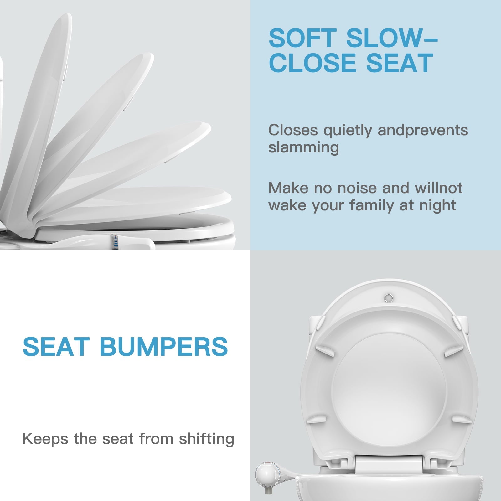 Elongated Manual Bidet Toilet Seat Non Electric, Quick-Release White Quiet-Close Lid, Bidet Seat with Self-Cleaning