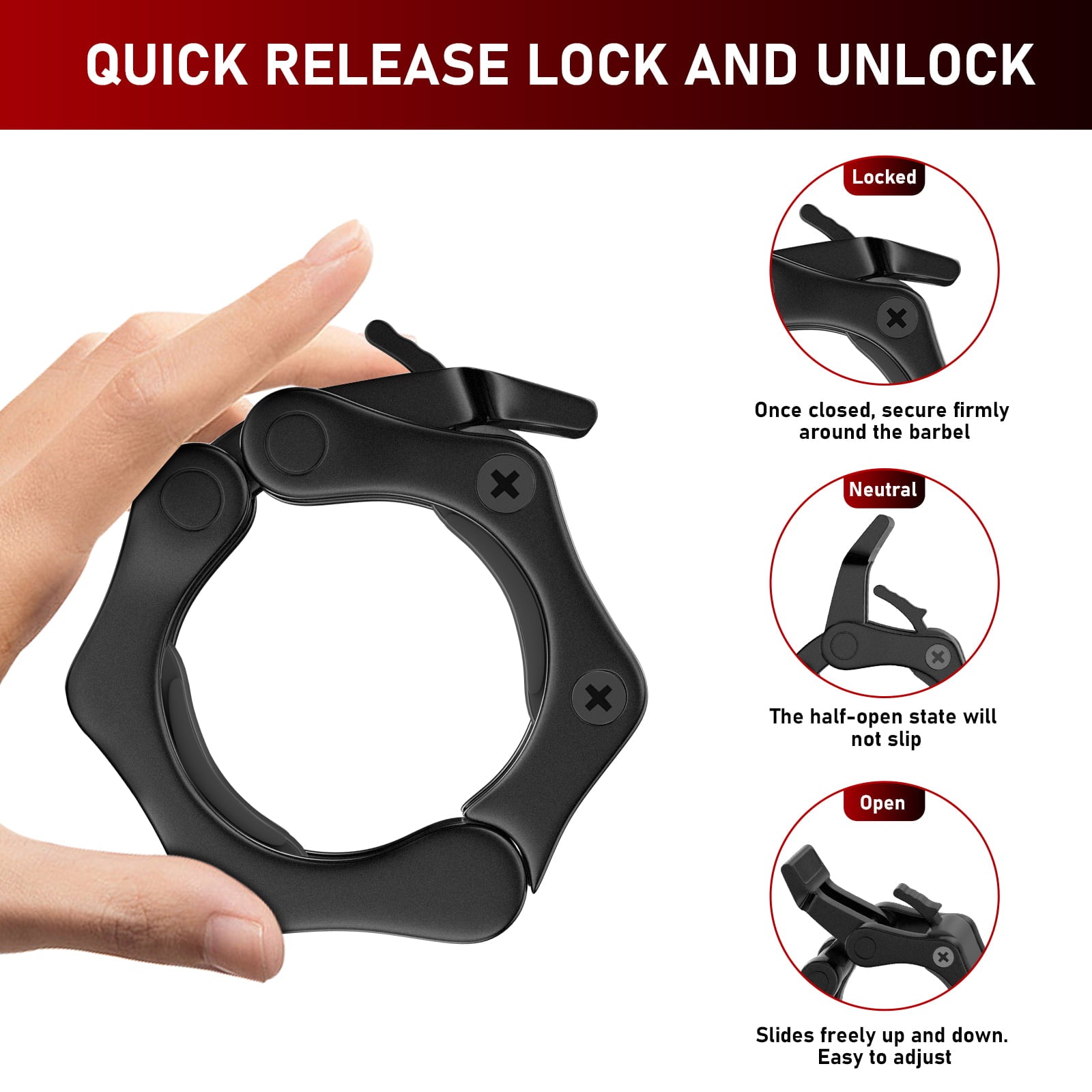 GEEDIAR Barbell Collar Olympic Barbell Clamps 2 inch Barbell Clips 2pcs Quick Release for Weightlifting Bar