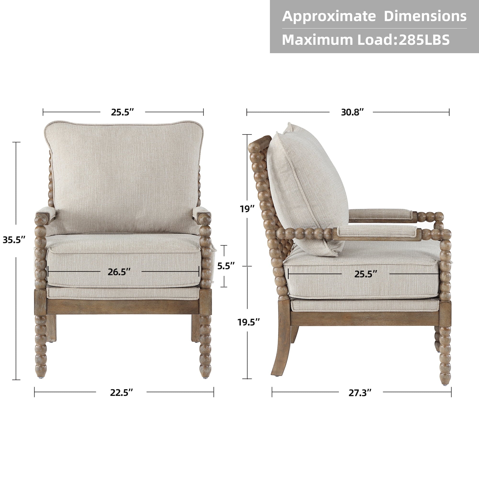 Duhome Upholstered Dining Chair Spindle Spool Accent Chair Linen Fabric Armchair with Wood Frame, Brown+Beige