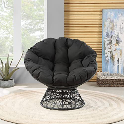 Wicker Papasan Chair With 360degree Swivel 40 W X 36 D X 35.25 H Grey Frame W