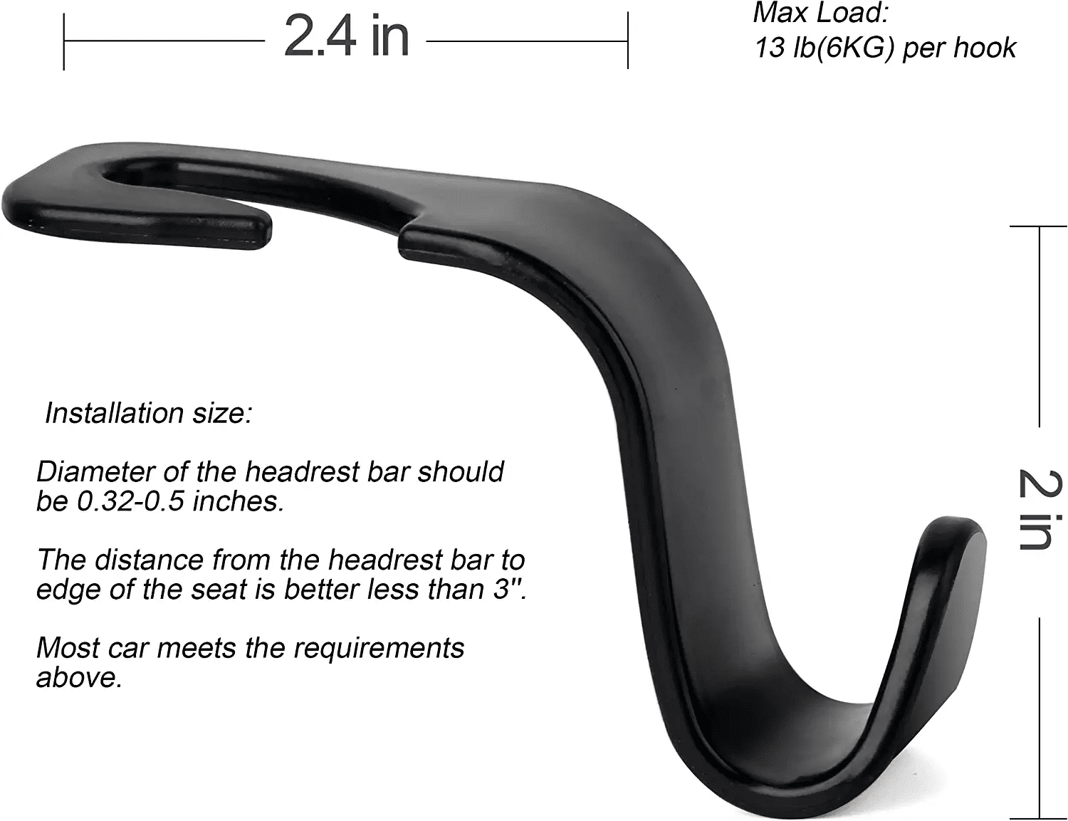 Jusdreen 4 Pack S Type Car Seat Headrest Hook Hanger Storage Organizer for Handbag Purse Headrest Hooks for Cars-Black