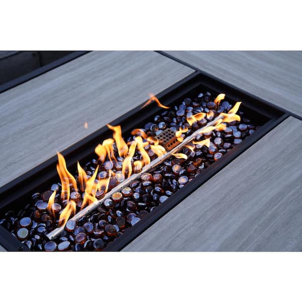 43 in. 50,000 BTU Gas Rectangle Fire Pit Table, Patio Propane Fire Pit Table with Ceramic Tile Top and Resin Wicker Base