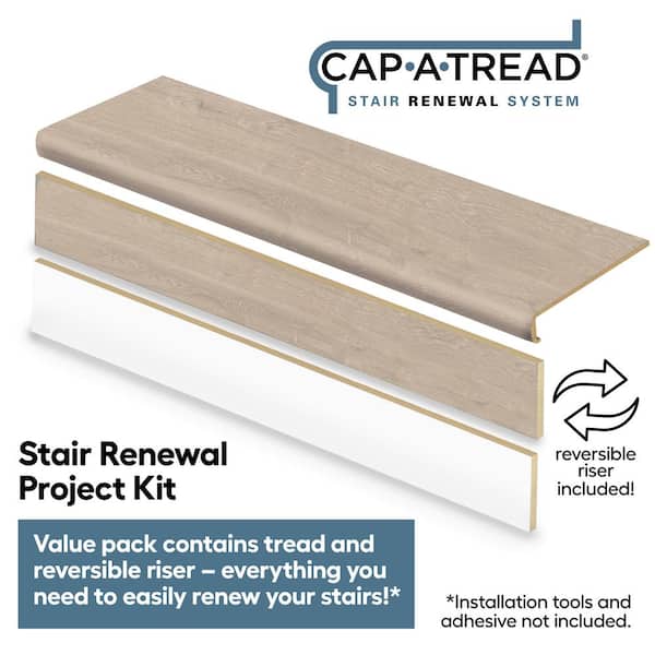 Cradle Rock Oak/Graceland Oak/Oak Knoll 47in.Lx12.15in.Wx2.28in.T Laminate Stair Tread and Reversible Riser Kit Adhesive