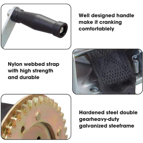 1600 lbs. 2 in. W 32.8 ft. Manual Hand Strap Winch