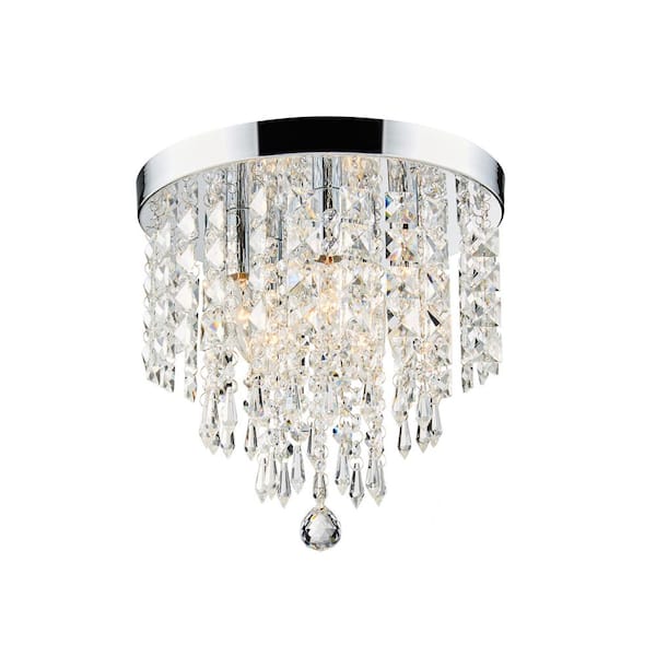 11 in. 5-Light Chrome Flush Mount Chandelier with K9 Crystals