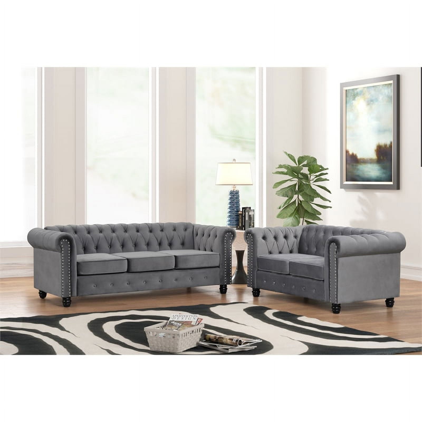 RN Furnishings modern sofa Loveseat velvet fabric Living room furniture Set-Gray