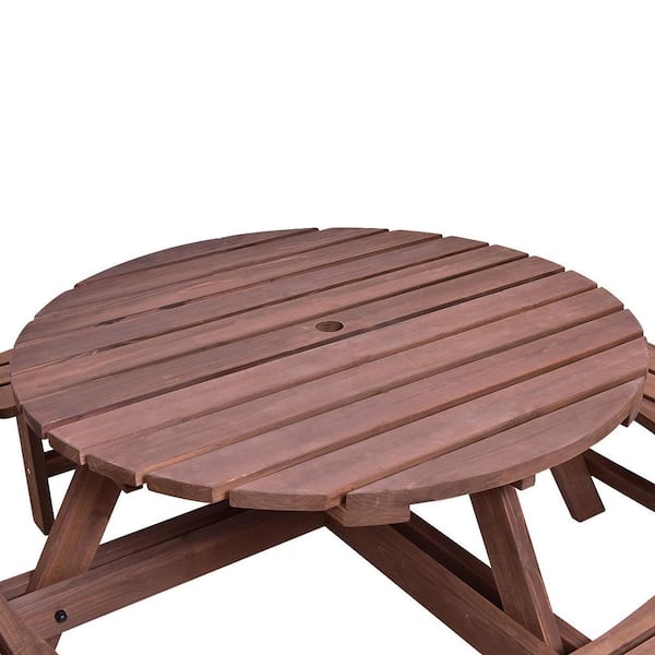 8-Seat Wood Patio Picnic Dining Seat Bench Set