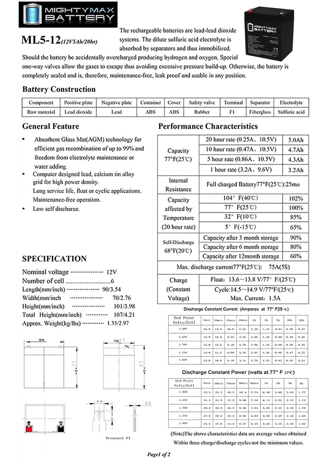 12V 5AH Rechargeable Sealed Lead Acid Battery