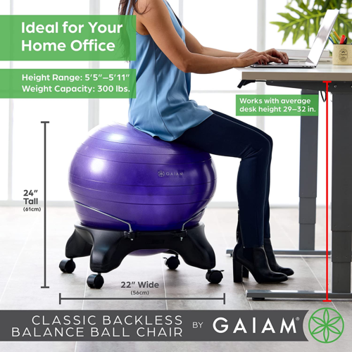 Gaiam Classic Backless Balance Ball Chair – Exercise Stability Yoga Ball Premium
