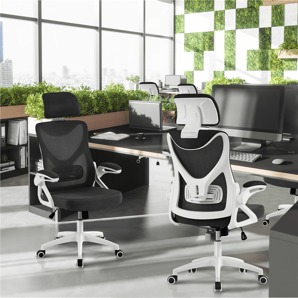 SmileMart High Back Ergonomic Mesh Office Chair with Adjustable Padded Headrest, White/Black