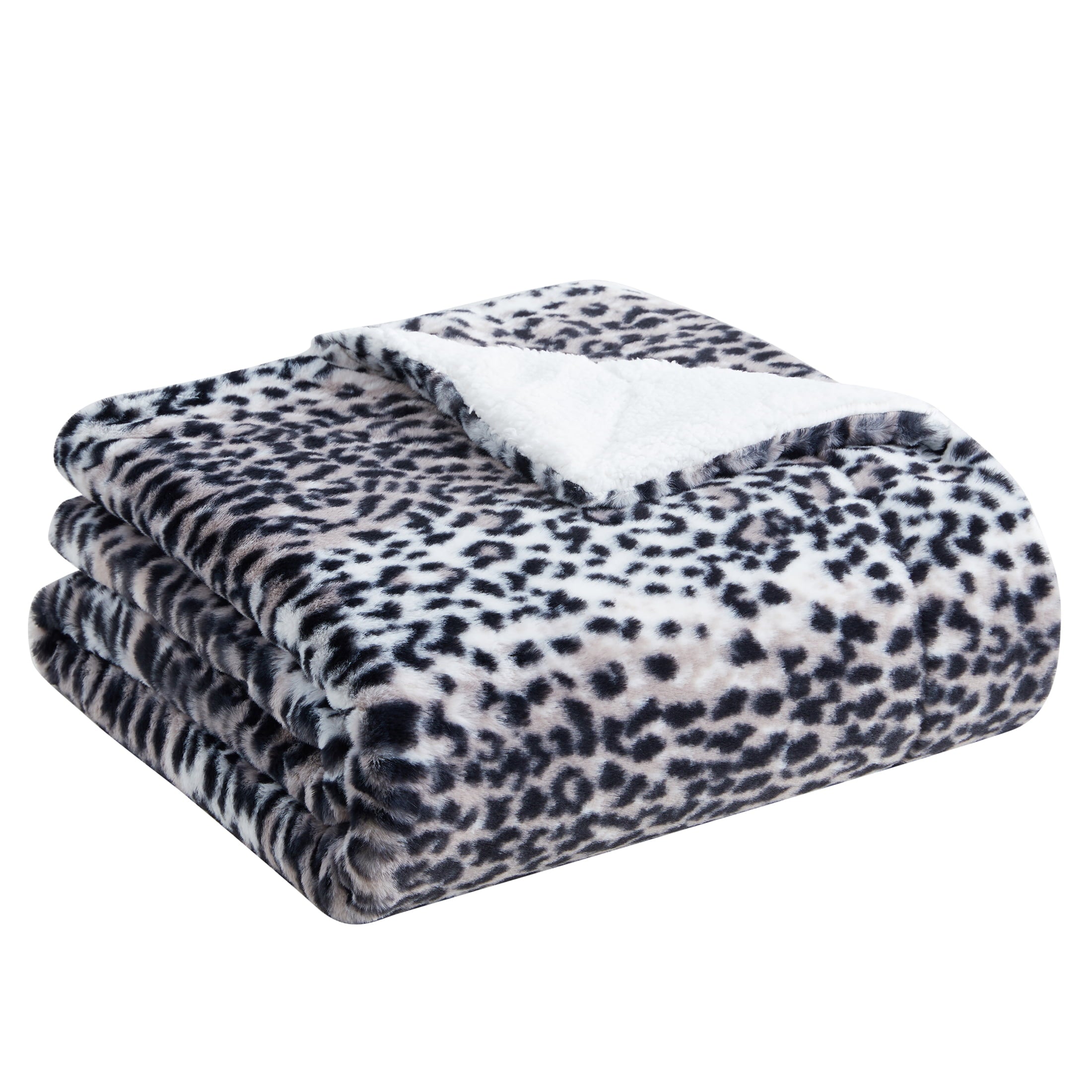Better Homes & Gardens Gray Leopard Faux Fur and Sherpa Throw Blanket, Standard Throw