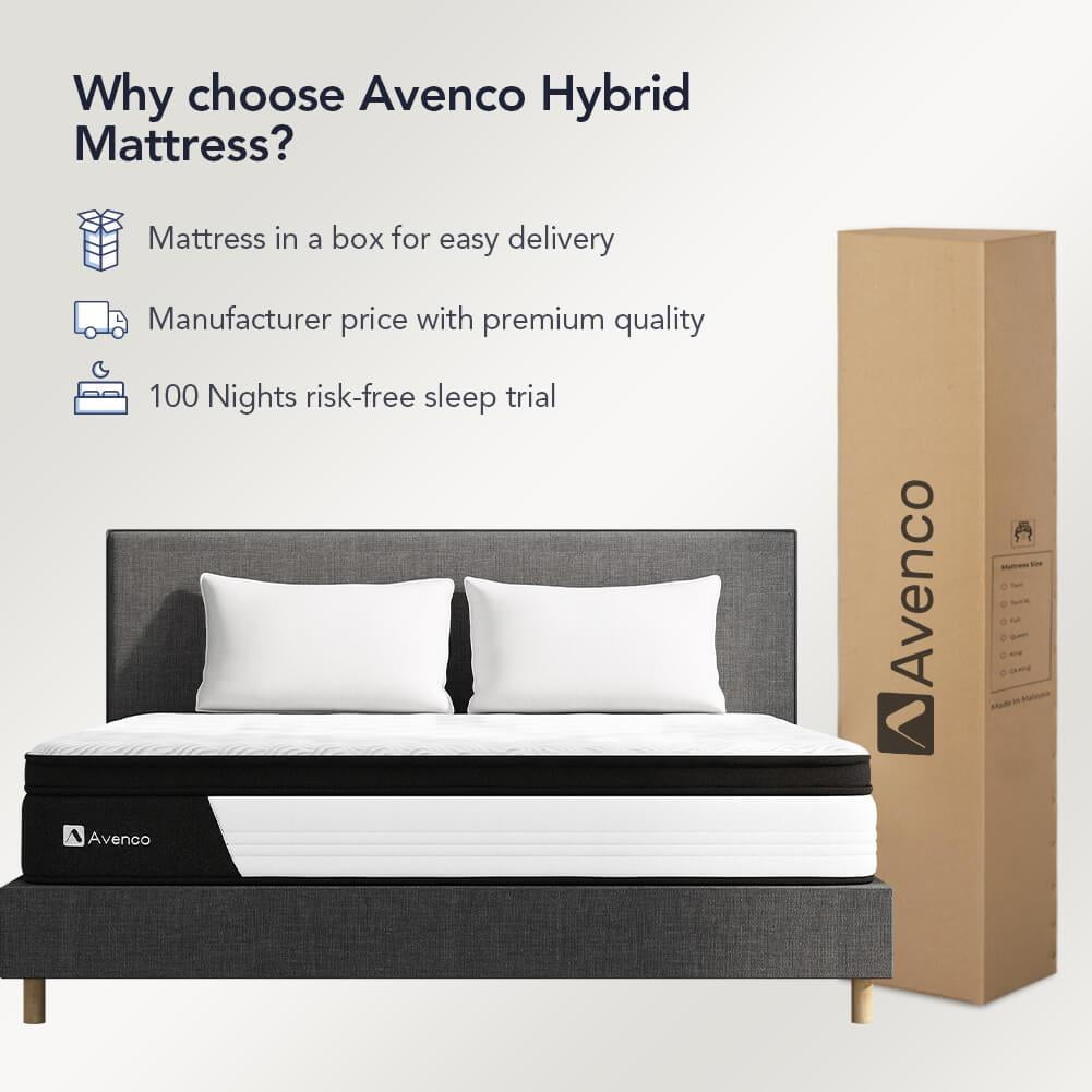 Queen Size Hybrid Mattress, 12-Inch Mattress in a Box, Pocketed Innerspring and Memory Foam Mattress, Medium Firm with Pillow Top, Supportive