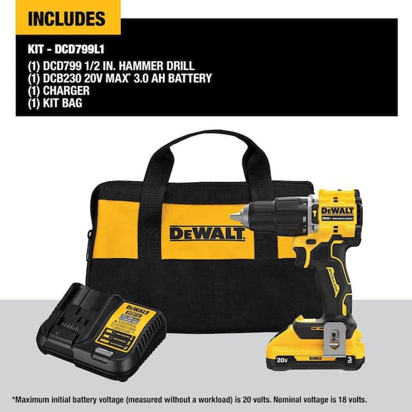 ATOMIC 20-Volt Lithium-Ion Cordless 1/2 in. Compact Hammer Drill with 3.0Ah Battery, Charger and Bag