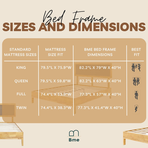 Nipe (New) 14 Inch Deluxe Bed Frame with Adjustable Headboard - Rustic & Bohemia