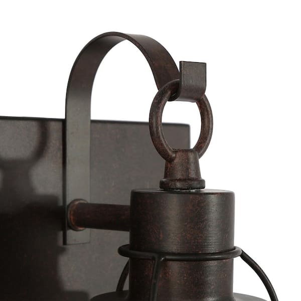 Farmhouse Rustic Oil-Rubbed Bronze Vanity Light, 22 in. 3-Light Cage Bathroom Wall Sconce with Seeded Glass Shades