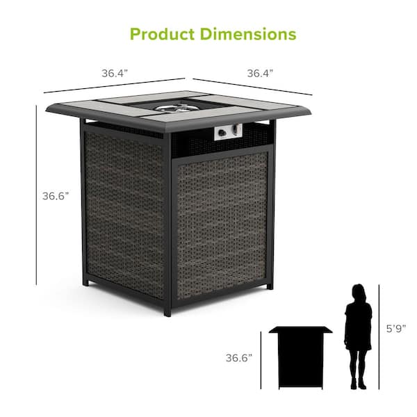 Arosa 50000 BTU 36.4 in. Square Steel Counter Height Outdoor Fire Pit Table With Ceramic Tile Top