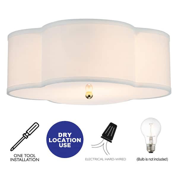 17 in. 2-Lights White Linen Flush Mount with Acrylic diffuser