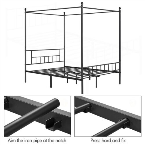 Metal Canopy Bed Frame With Headboard/Foot<wbr/>board Four-poster Bed Twin/Full/Quee<wbr/>n