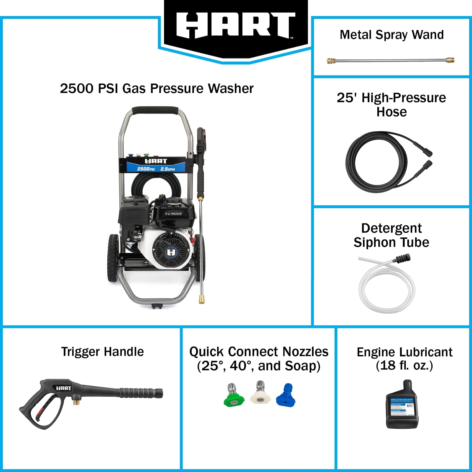 HART 2500PSI 2.5 GPM 212cc Cold Water Gas Pressure Washer