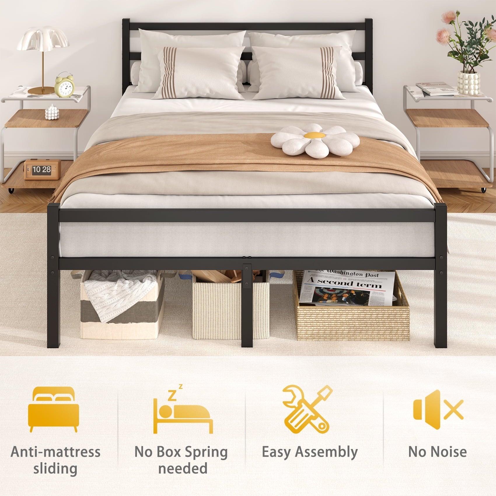 Mr IRONSTONE Heavy Duty Queen Size Metal Platform Bed Frame with Headboard and Footboard 14