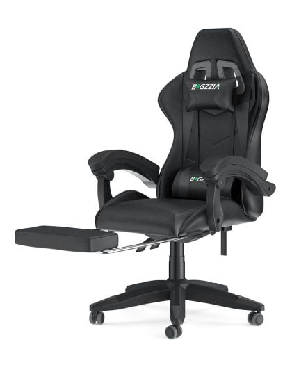 Bigzzia Gaming Chair Office Chair, Ergonomic Game Chair with Headrest & Lumbar Pillow, Black