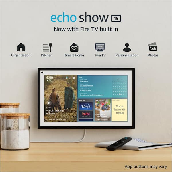 Echo Show 15 Full HD 15.6 in. Smart Display with Alexa and Fire TV Built In, Remote Included (Black)