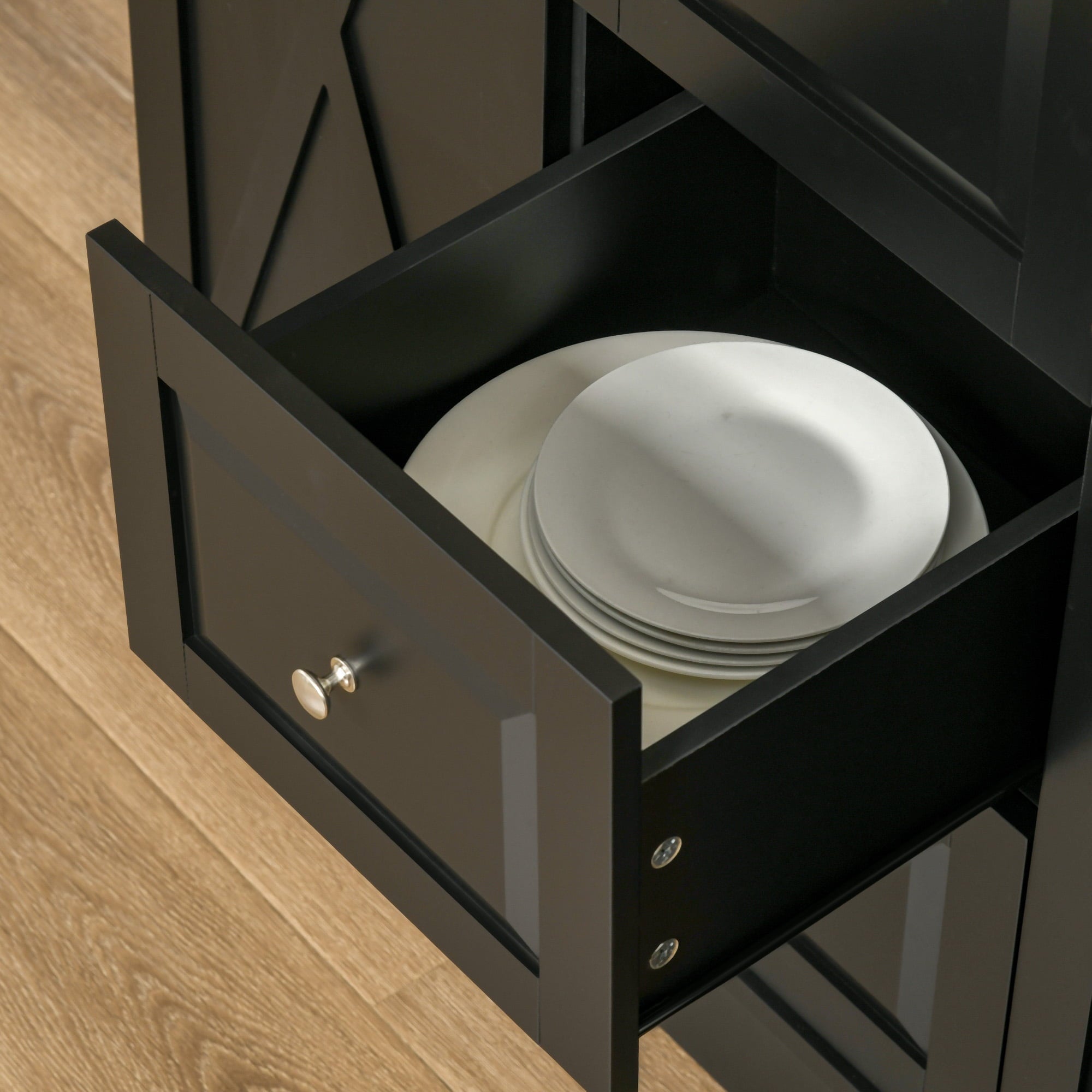 HomCom Wooden Mobile Kitchen Island Cart with Drawers and Wheel - Black