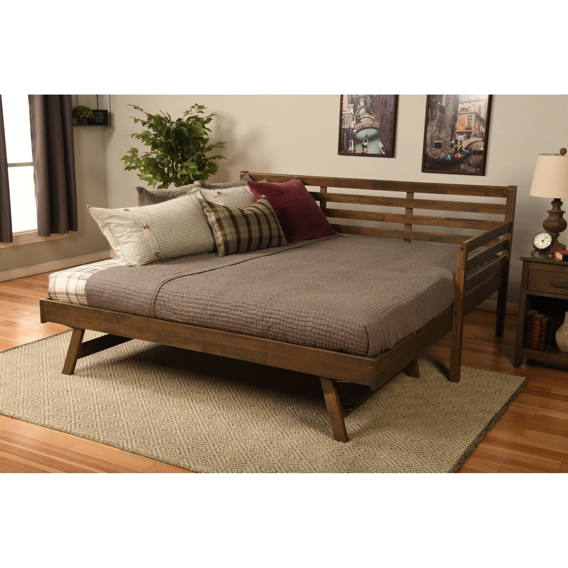 Somette Boho Daybed with Additional Pop Up Bed Rustic Walnut